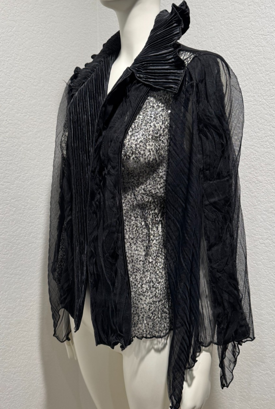 Vtg Jes Irie Black Sheer Jacket Witchy GOTH Whimsigoth M Party Flutter Sleeve